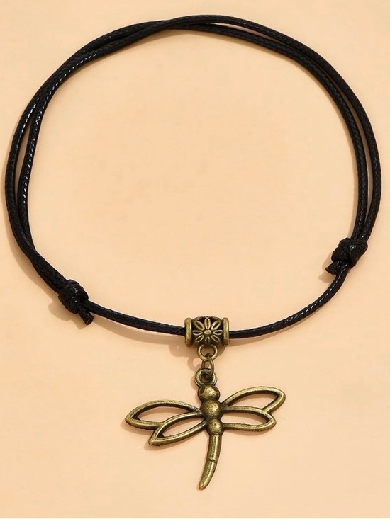 Jewelry - Dragonfly Charm Cord Bracelet - Black and Antique Gold Bronze